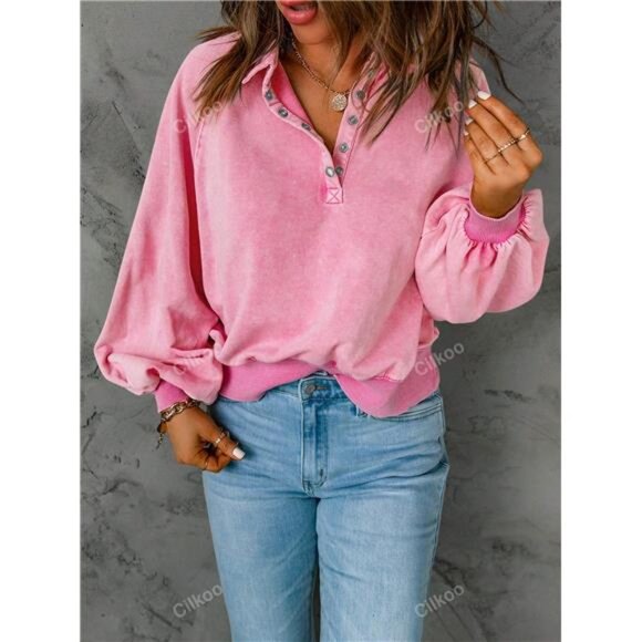 Variété Boutique Tops - Half Button Raglan Sleeve Sweatshirt